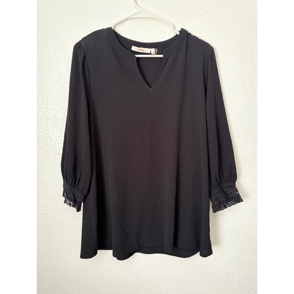 Andree By Unit Black Blouse Lace‎ Detail Long Sleeve Minimalist Career Preppy S